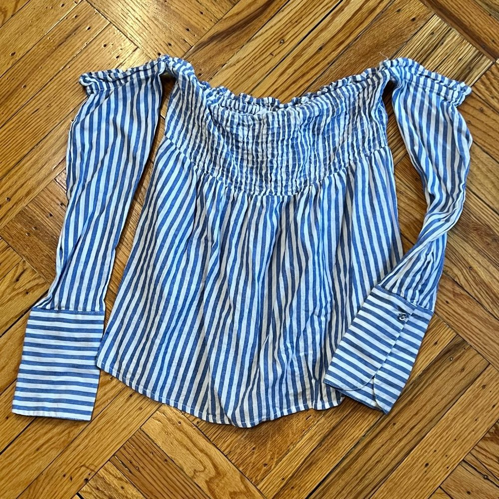 Pinstripe Off-Shoulder Top - Picture 4 of 6